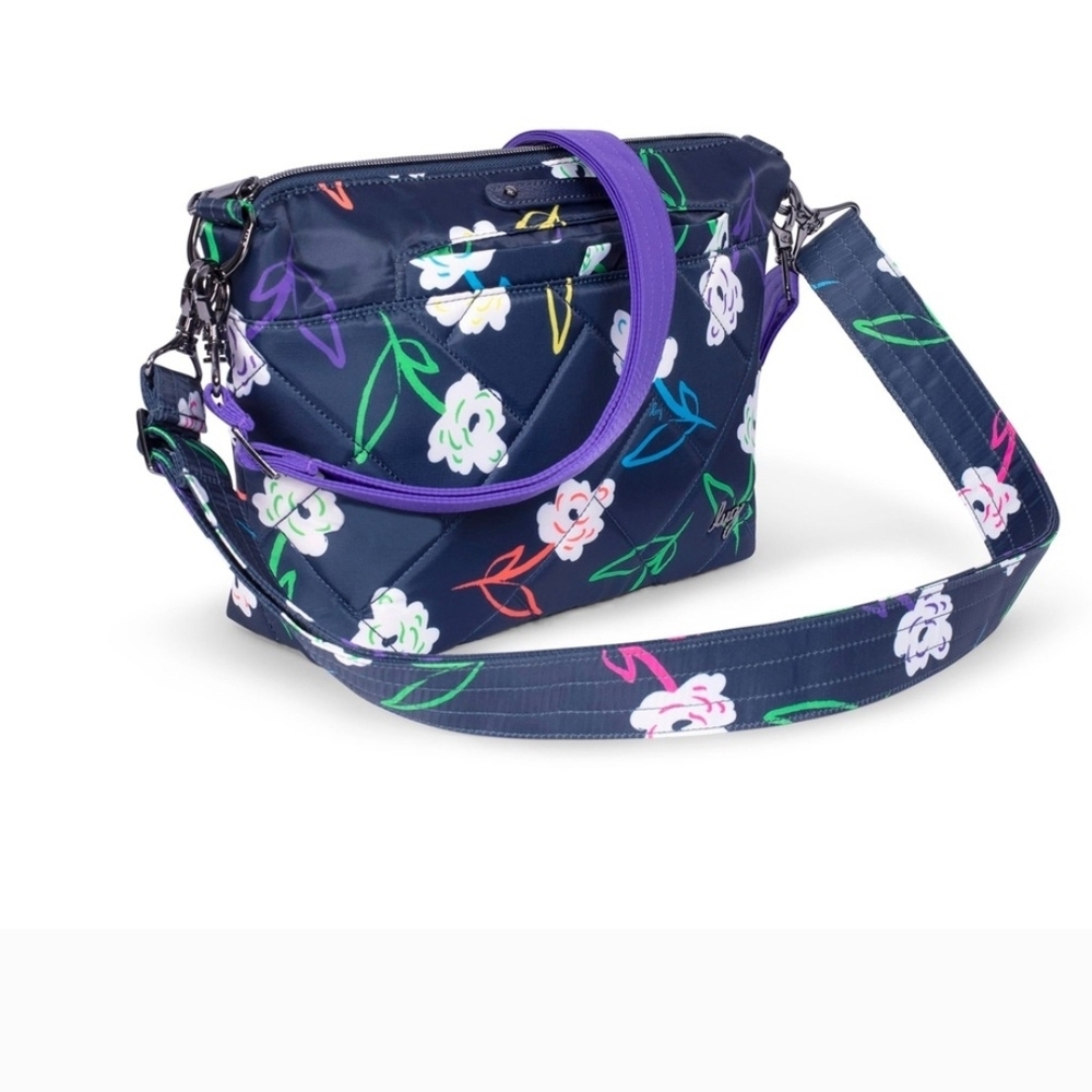 Lugz Navy Floral Crossbody Bag with Purple Trim